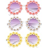Jmkcoz 3 Packs Girls Round Daisy Sunglasses Flower Shaped Cute UV Protection Glasses for Toddler Kids Outdoor Beach Eyewear