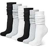 GGFIRR 6 Pairs Slouch Socks for Women, 80s Retro Scrunch Socks, Soft Cotton Knit Mid Calf Trendy Crew Socks