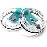 Seimneire 2-Pack Tumbler Flip Lid Plastic Cups, 20oz Water Bottle Lids, Spill-Proof Travel Mugs (Blue, Flip)