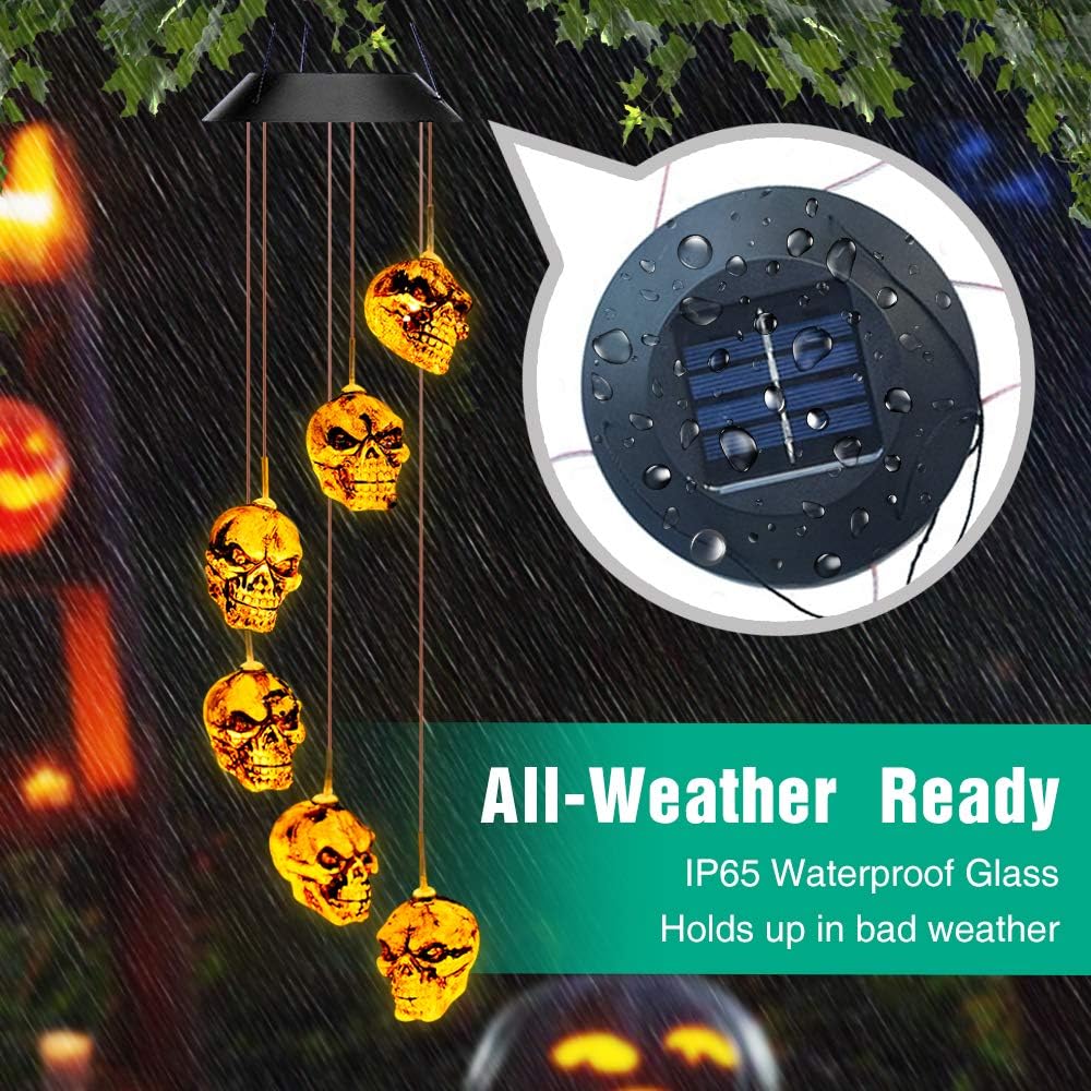 Halloween-Decorations-Outdoor-Lights, Solar Powered Skeleton Wind Chime Lights with 6 LED, Waterproof Solar Halloween Lights Decorations for Outdoor Halloween, Party, Christmas (Skeleton Decor ) : Garden & Outdoor