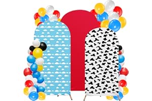 RimCereal Arch Backdrop Cover Set of 3 Wedding Arch Covers Spandex Backdrop Stand 4ft, 5ft, 6ft for Wedding Birthday Banquet Boy Girl Ceremony Decoration(Blue,Cartoon Story)