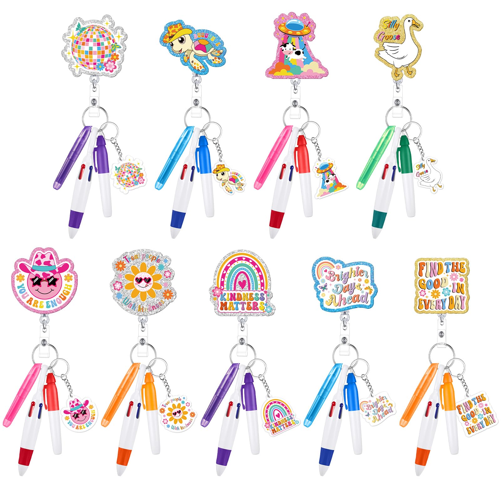 Photo 1 of Henoyso 54 Nurse Badge Reel Pens Mini Highlighter Pens Bulk Pediatric Nursing Week Appreciation Gifts Accessories Retractable for CNA Medical Health Hospital Women Graduation (Glitter)