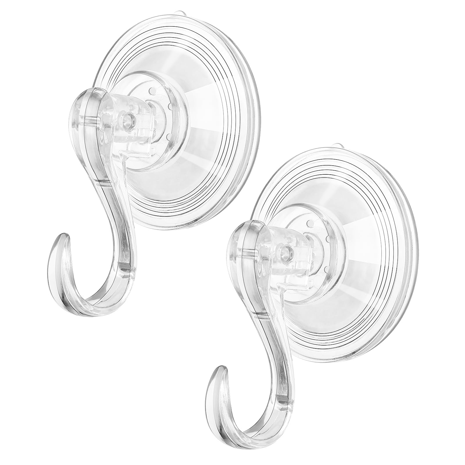 WLLHYF Suction Cup Hook Heavy-Duty Plastic Large Clear Vacuum Reusable Sucker Wreath Hanger for Windows Tiles Glass Smooth Doors Mirrors Hanging Towel Robe Bags (2, Small)