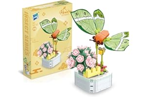 wokepeek Flower Building Bouquet Set, Flower Building Toys, Building Blocks Flower Brick Toys Creative Project for Home Room Decor Christmas Birthday(Butterfly Succulent)