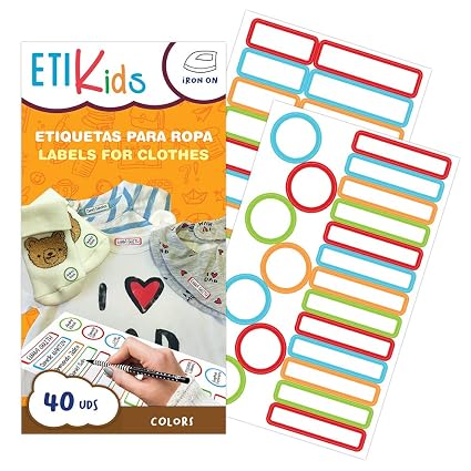 Etikids 40 Etichette Termoadesive Da Stirare Formati E Colori Vari Per Contrassegnare Indumenti Vestiti Dei Bambini A Scuola Ed Asilo Colors