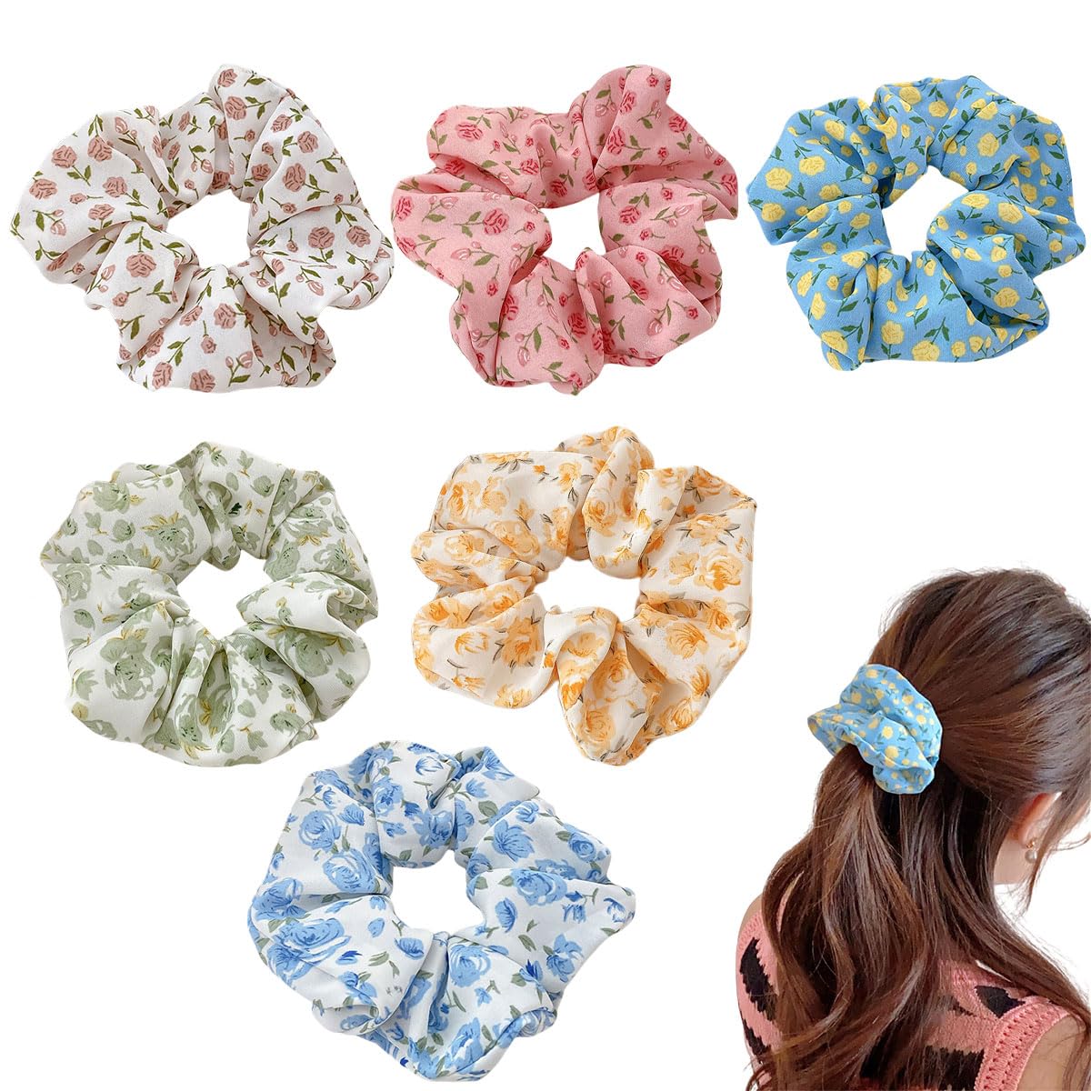 Hair Scrunchies for Women Adult Hairband 6 Pieces Hair Scrunchy Cute Elastic Hair Ties Ropes Satin Soft Hair Bobbles TZ523 — image 1