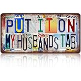 JBYMsign Vintage Wall Decor Put It On My Husband's Tab License Plate Family Metal Sign Tin Signs Poster