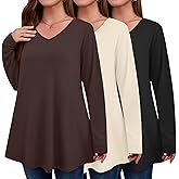 Evervibe 3 Pack Women's Plus Size Tunic Tops V Neck Long Sleeve Shirts Loose Fit Casual Flowy Tees with Leggings