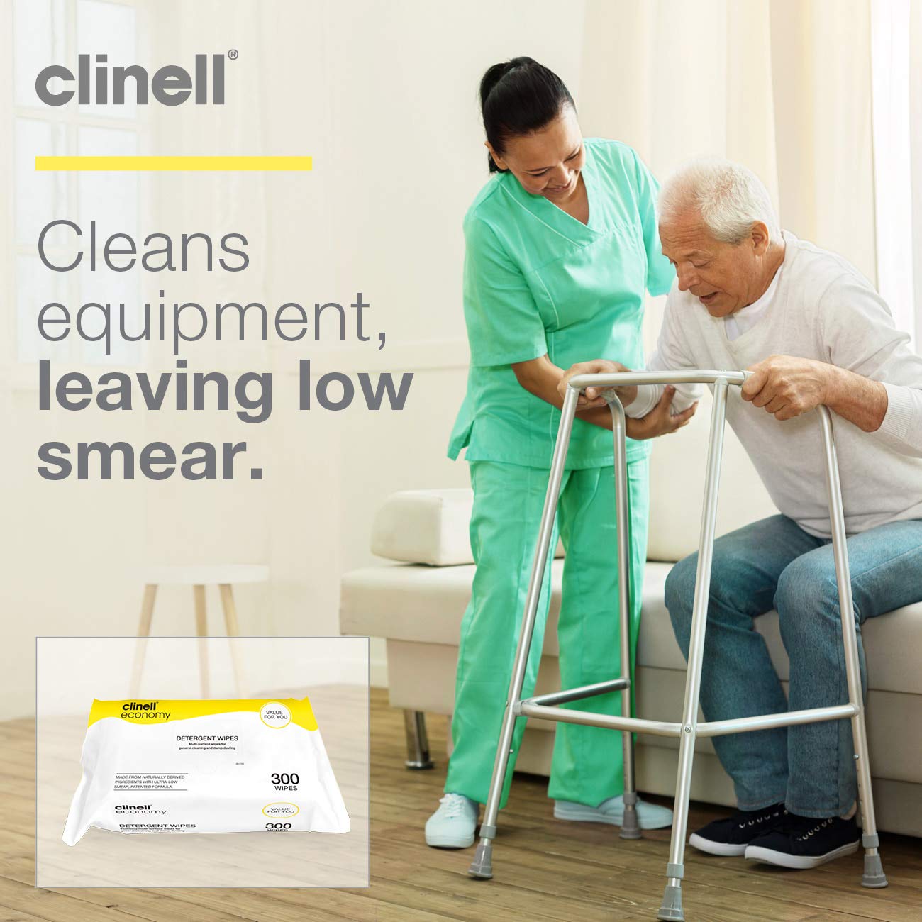 Clinell Detergent Wipes - Alcohol and Disinfectant Free - Multi-Surface for General Cleaning - Strong & Durable - Pack of 300 - Image 4