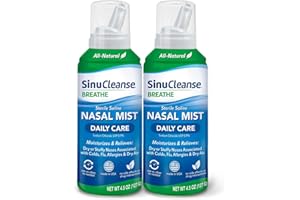 SinuCleanse Daily Care Sterile Saline Nasal Spray, Ultra Fine Mist, Instantly Moisturizes & Relieves Everyday Nasal Congestion Due to Colds & Dry Air, 4.5 Oz (2 Pack), Made in USA