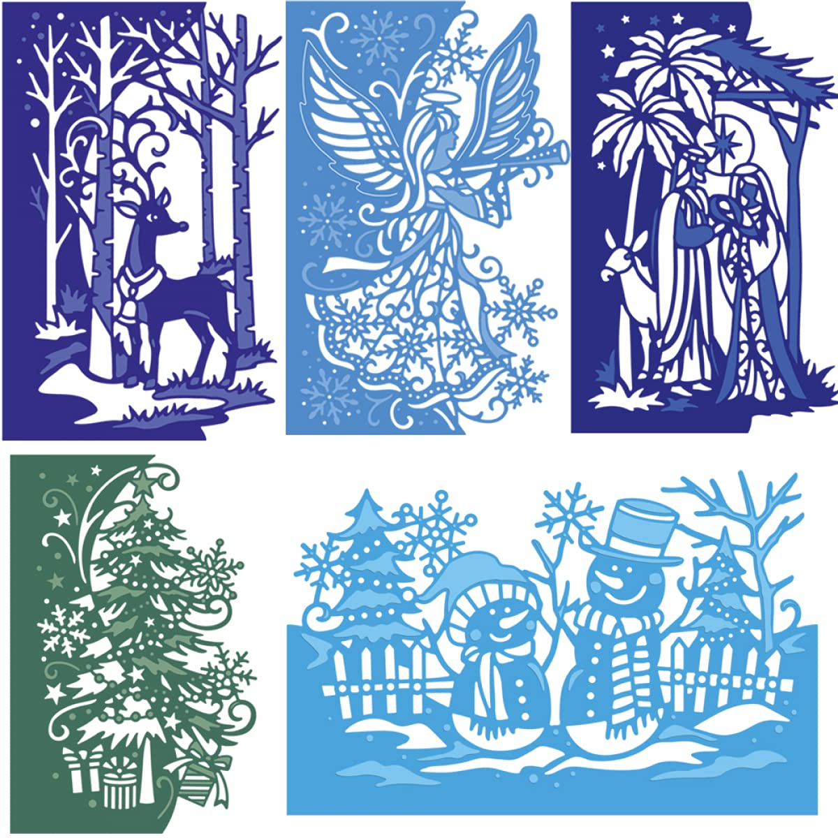 5 Pieces Christmas Dies for Card Making Xmas Forest Reindeer Snowflakes Holy Family Christmas Trees Metal Cutting Dies for DIY Scrapbooking Paper Crafting Arts Crafts Metal Die Cuts Stencil Template