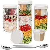 4 Pack Glass Salad Mason Jars with Lids Meal Prep- Mason Jars 32 oz Salad Container for Lunch With Fork-Leak-proof & Separate Compartments for Dressing and Dry Ingredients- Food Grade,PFAS BPA Free