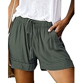 SZSMFZ Womens Elastic Waist Drawstring Shorts Beach Shorts Lightweight Athletic Shorts Comfy Short Pants with Pockets