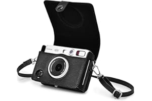Rieibi Instax Mini EVO Case - Vintage PU Leather Protective Case for Fuji Instax Mini EVO Instant Camera - Removable Case with Adjustable Shoulder Strap Battery Charging Port - Black