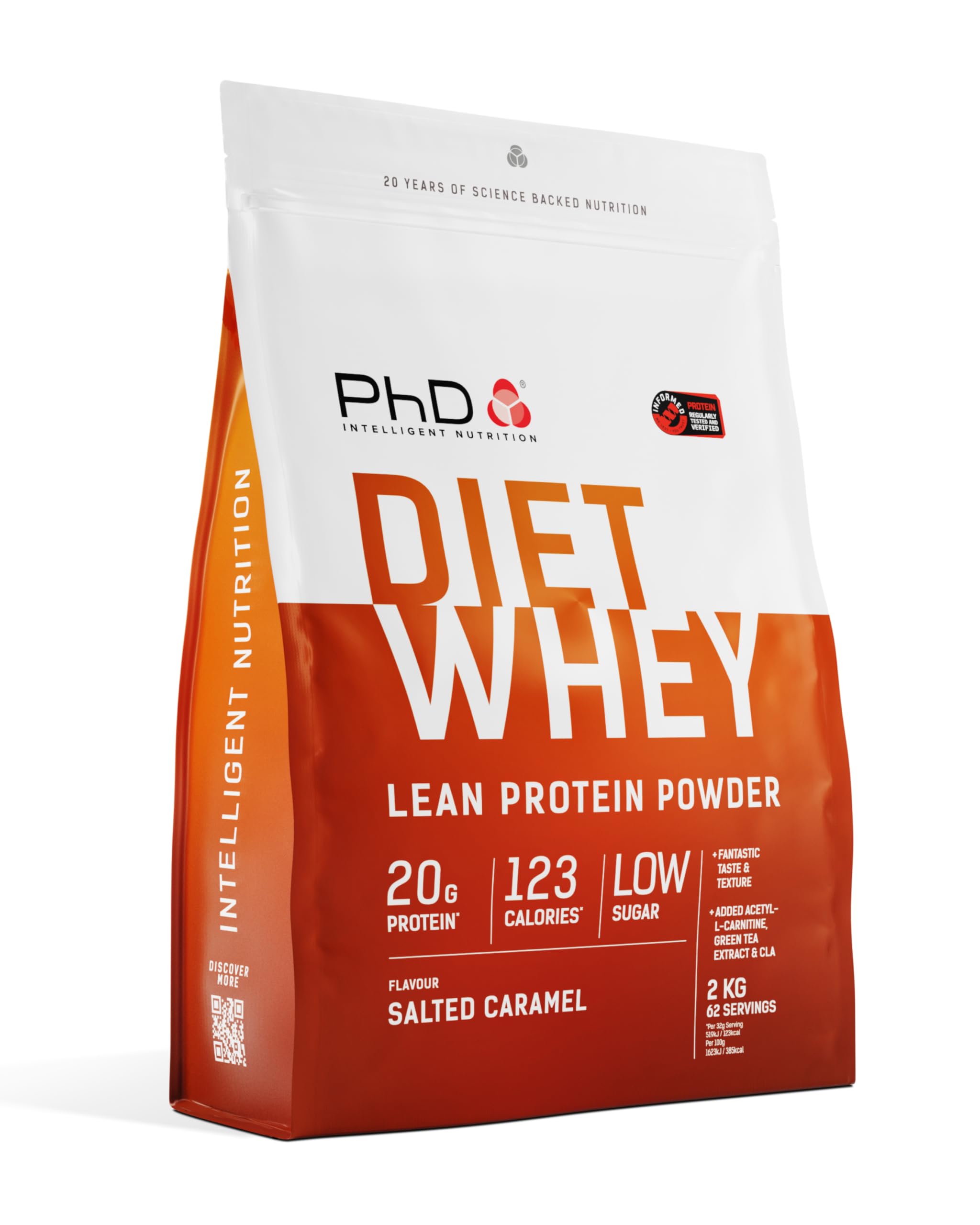 PhD Nutrition Diet Whey Low Calorie Protein Powder, Low Carb, High Protein Lean Matrix, Salted Caramel Diet Whey Protein Powder, High Protein, 62 Servings Per 2 kg Bag