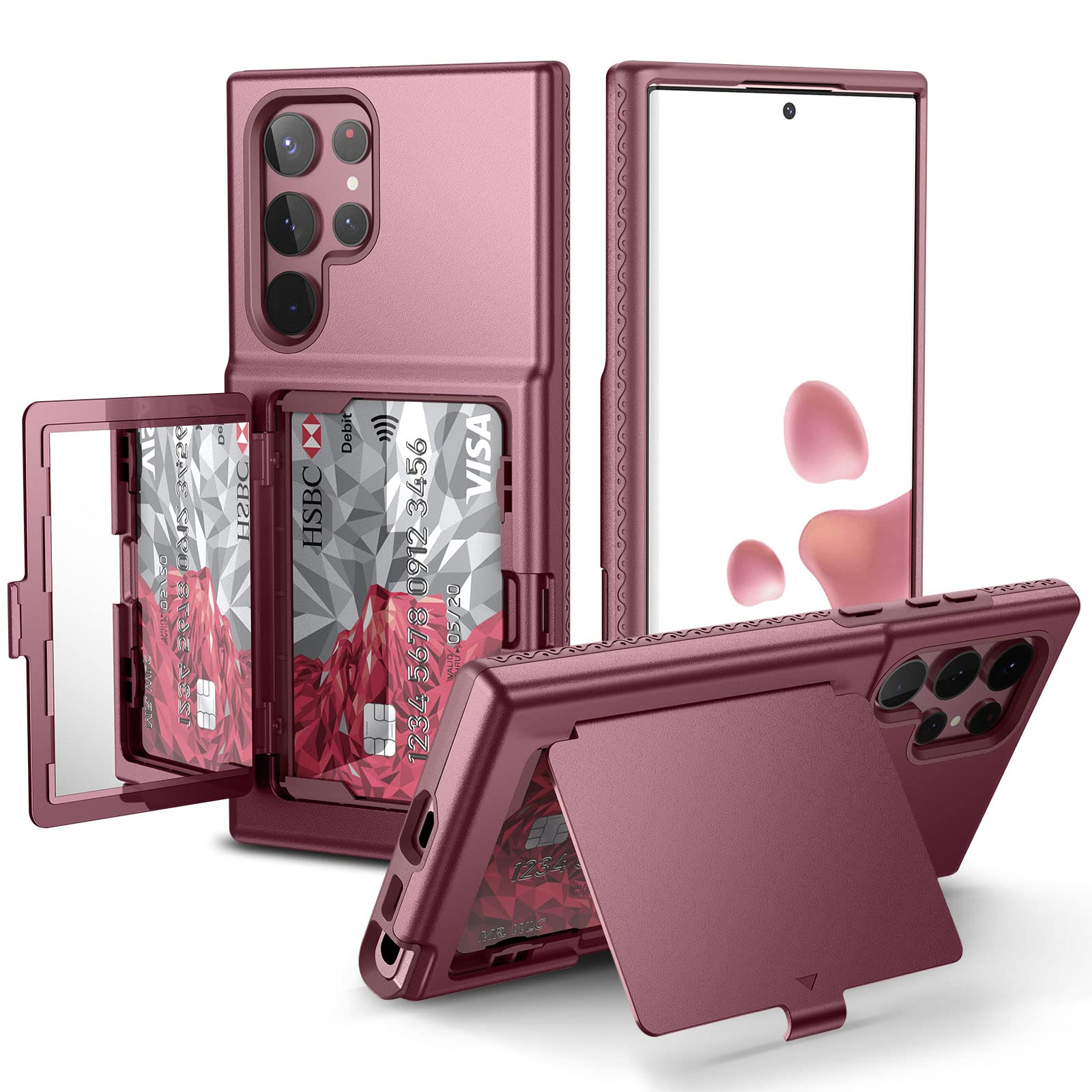 Photo 1 of WeLoveCase for Samsung Galaxy S22 Ultra Wallet Case with Credit Card Holder & Hidden Mirror, All-Round Protection Shockproof Phone Cover Designed for Samsung Galaxy S22 Ultra, 6.8 Inch Burgundy