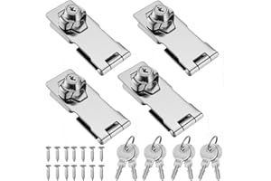 APACALI Keyed Hasp Locks with Screws 4 Inch Safety Hasp with Lock, Metal Twist Knob Keyed Locking Hasp (Silver-4PCS)
