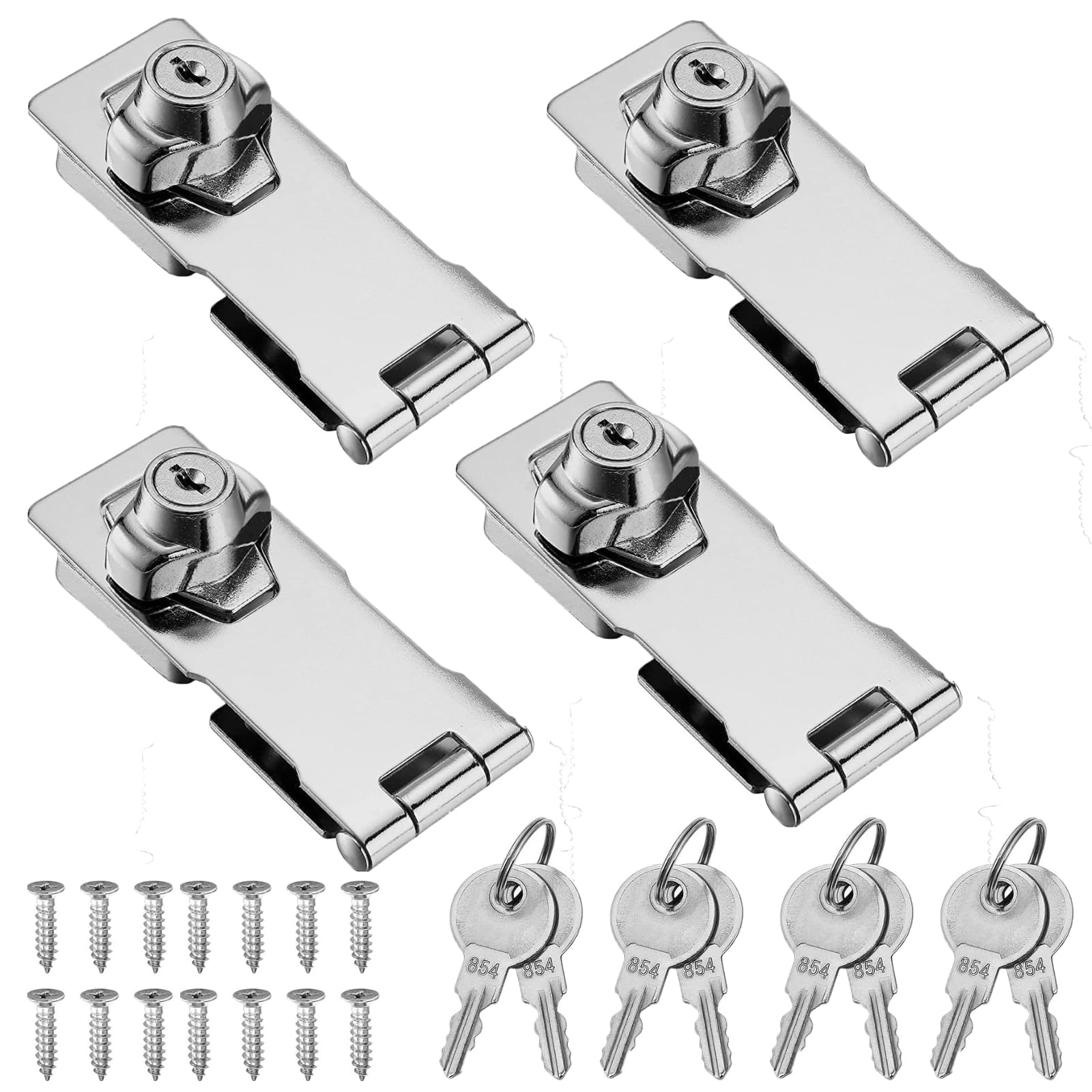 Photo 1 of Keyed Hasp Locks with Screws 4 Inch Safety Hasp with Lock, Metal Twist Knob Keyed Locking Hasp (Silver-4PCS)