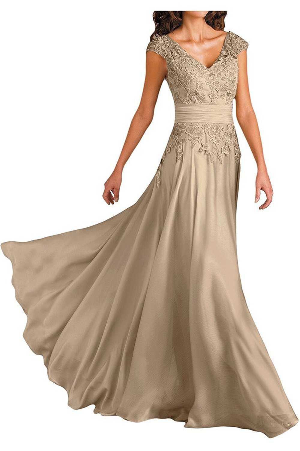 Miao Duo Women's Cap Sleeves Mother Of The Bride Dress 2024 - Chiffon Long Ruched A-Line Formal Gown YZTS122