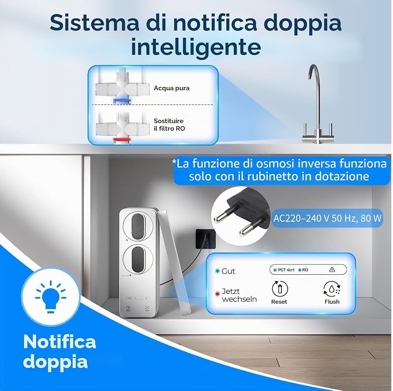 Sistema di filtraggio dell'acqua ad osmosi inversa, 600GPD, sistema ad osmosi inversa, acqua potabile, 8 stadi, sistema osmosi 2,5:1, rapporto di deflusso, RO e acqua filtrata, bianco