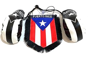 PRK 14 Puerto Rico Flags for Cars Boxing Gloves rearview
