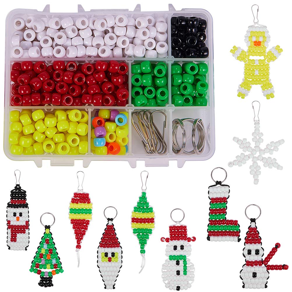 SUNNYCLUE 1 Box DIY Make 10 Sets Christmas Theme Bead Pets Kit 8mm Pony Beads Assortment Box Set with Key Ring & Lanyard Clips, Instruction — image 1