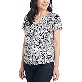 Hilary Radley Women's Short Sleeve Printed Blouse
