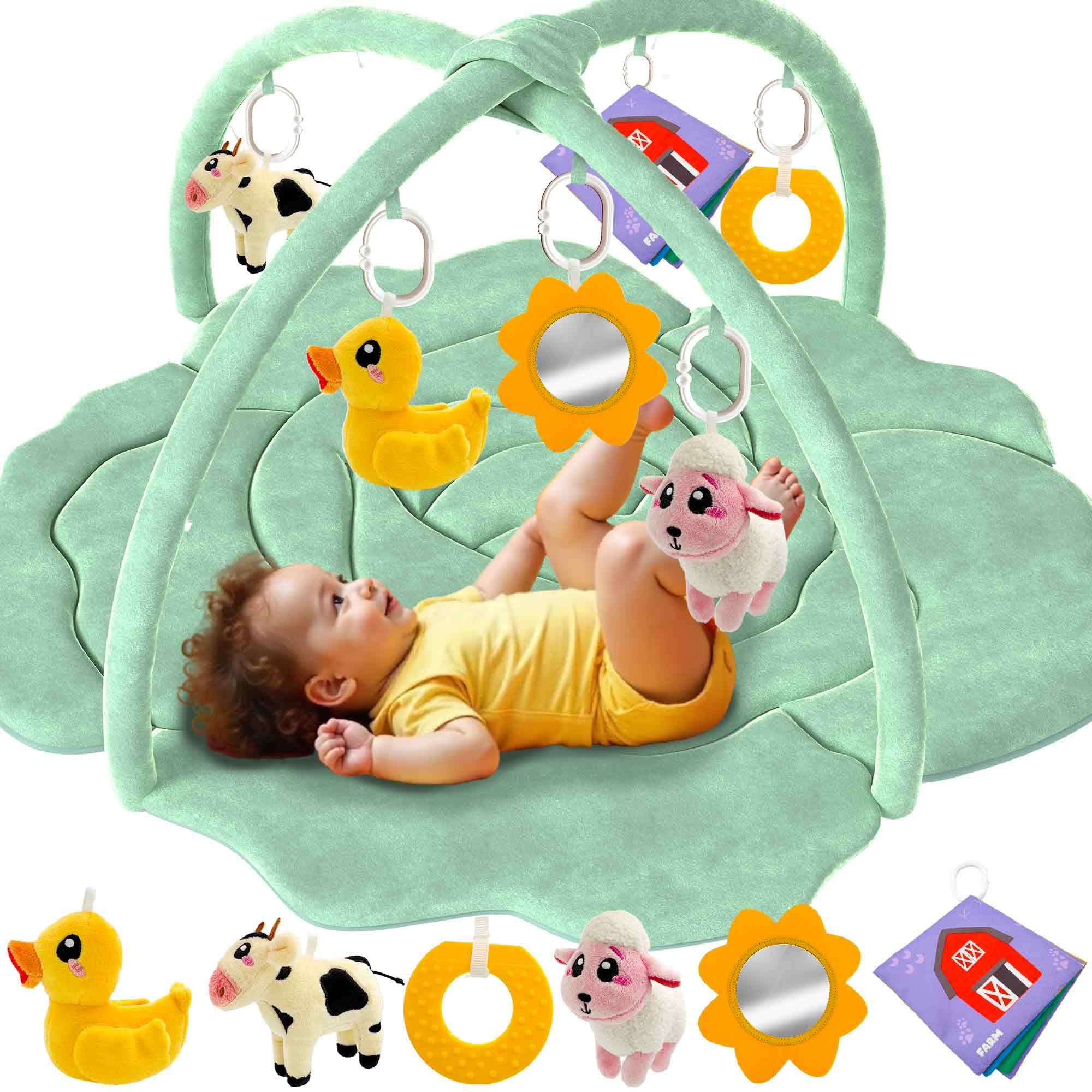 Photo 1 of QUOKKA Baby Play Gym XL – Cabbage-Shaped Baby Play Mat with 6 Large Sensory Toys – Tummy Time Mat for Infant Development – Machine Washable Newborn Essentials Must Haves – Gender Neutral Gift Items