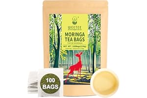 WT WEETEE Moringa Tea Bags 100 Count, 100% Pure Dried Moringa Leaves, Caffeine Free Nutrient-Dense Herbal Tea, Earthy Spinach Aroma & Bold Fermented Bean-Like Flavor
