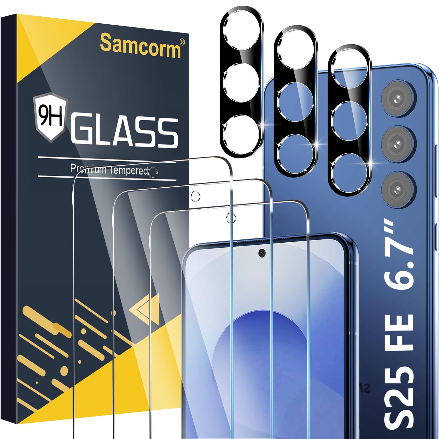 Photo 1 of [3+3 Pack] Pack Galaxy S25 FE Screen Protector, HD Clear Tempered Glass, Fingerprint Unlock, 3D Curved, Scratch Resistant, No Bubble for Samsung Galaxy S25 FE 5G Glass Screen Protector