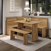 Furniture Dash Solid Wood Corner Dining Set 64.8" W x 19.9" D x 33.4" H- Farmhouse Table and Bench Set, Farmhouse Furniture for Dining Room - Corona Collection