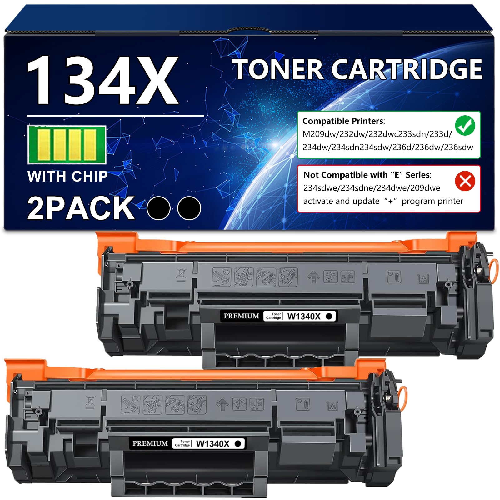 Photo 1 of 134X Toner Cartridge Compatible for HP 134X W1340A W1340X Black Toner Cartridge Compatible for Pro M209dw 232dw 232dwc 233sdn 233dw 234dw 234sdw 236dw 236sdw Series Printers (2 Pack)