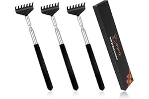 WOVTE Back Scratcher, 3 Pack Black Portable Extendable Stainless Steel Telescoping Back Massager Stocking Stuffers Christmas Gifts for Adults Men Women Itch Relief (7.87 to 26.77 Inch)