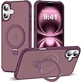 SKYLMW Compatible with iPhone 16 Plus Case with Invisible Magnetic O-Ring Stand Military-Grade Translucent Case for iPhone 16 Plus 6.7" [Compatible with Mag-Safe][Great Grip Feeling], Wine Red