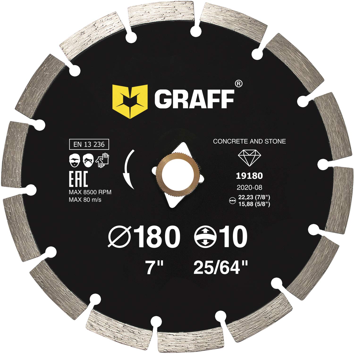 7 Inch Diamond Blade for Angle Grinder — Diamond Cutting Wheel for Cutting Stone, Marble, Granite, Brick, Masonry, Paving Flag, Concrete — Diamond Saw Blades Segment Height 0.394” (10 mm) — GRAFF