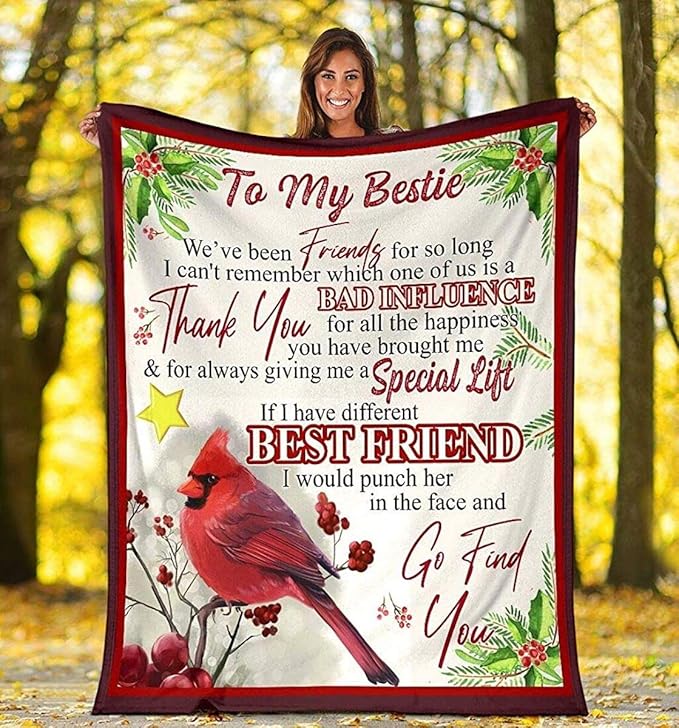 to My Bestie Blanket Red Cardinal Bird Sherpa Fleece