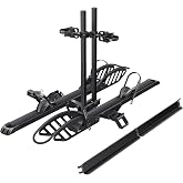 Young Electric Ebike Rack with Ramp 200 lbs 2-Bike Rack Hitch Mount | Ebike Racks for Tow Hitch Electric Bikes 5&rsquo;&rsquo; Fat Tire, Foldable E-Bike Rack for Car, Truck, SUV, Minivan with 2'' Receiver