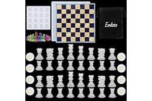 Endoto Chess Set with Checkers Board Silicone Resin Mold, 16 Pieces Full Size 3D Chess Crystal Epoxy Casting Molds for DIY Art Crafts Making, Family Party Board Games and Home Decoration
