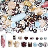 SUNNYCLUE 1 Box 134pcs 15 Styles Porcelain Beads Ceramic Beads Small Assorted Vintage Boho Printed Painted Colorful Smooth Floral Barrel Oval Spacers for Jewelry Making Bracelets Necklace Earrings