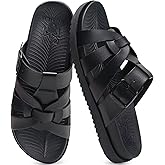 KuaiLu Gladiator Sandals for Women with Comfortable Arch Support Summer Beach Vacation Walking Travel Fisherman Slides Boho Outfits Flats Slip on Cushion Shoes Indoor Outdoor