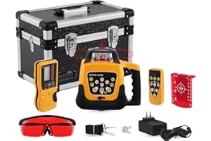 Iglobalbuy Automatic Self-Leveling Rotary Laser Rotating Horizontal & Vertical Laser Level Kit 500M w/Remote Control + Receiver, Leveling Transit Laser Level Red Beam for Construction (Rotary Laser)