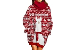 Pink Queen Ugly Christmas Sweater Dresses for Women Oversized Loose Fit Knit Dress with Pocket