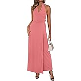 PRETTYGARDEN Halter Dresses for Women 2026 Elegant Classy Spring V Neck Tie Backless Summer Wedding Guest Cocktail Midi Dress