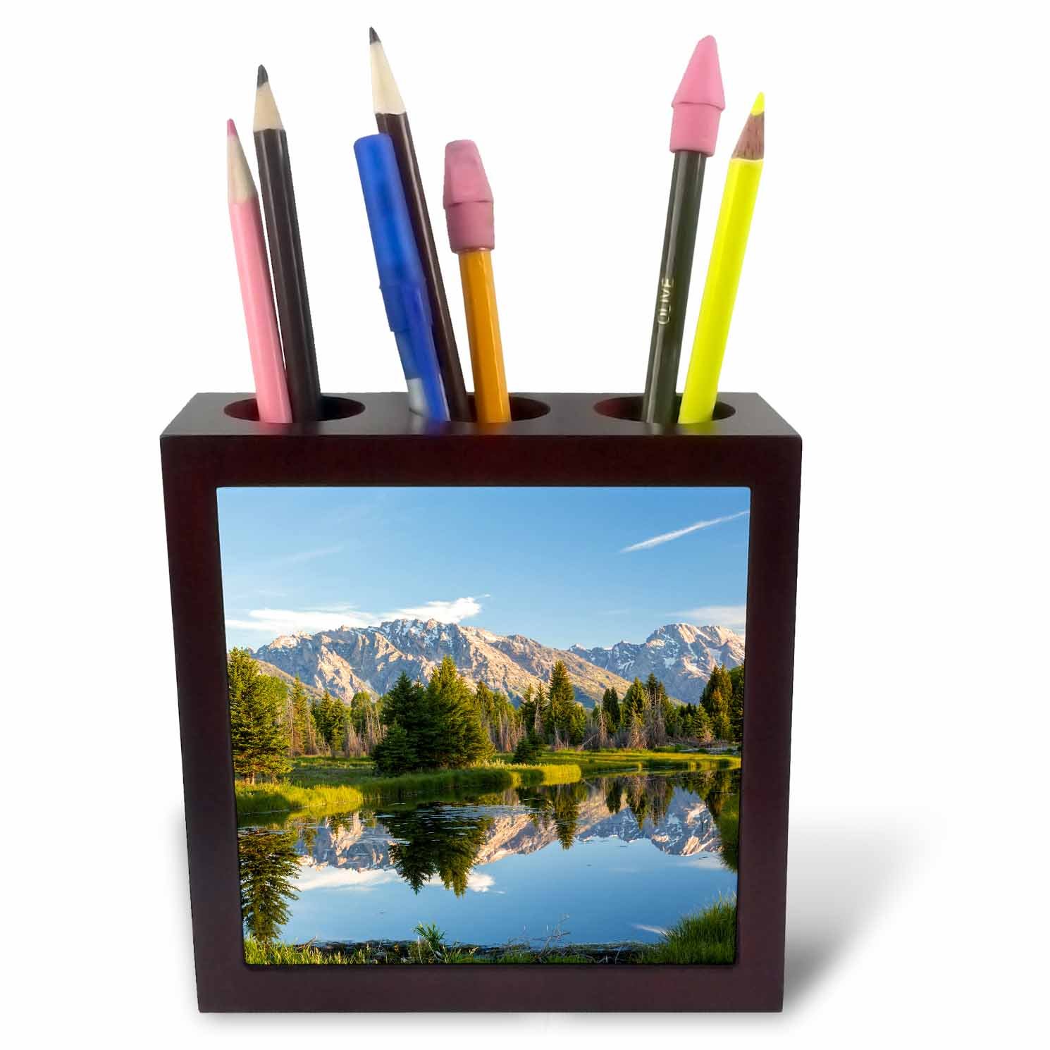 3dRose ph_231989_1 5-Inch "Pond/and Grand Tetons/Grand Teton National Park Wyoming USA" Tile Pen Holder