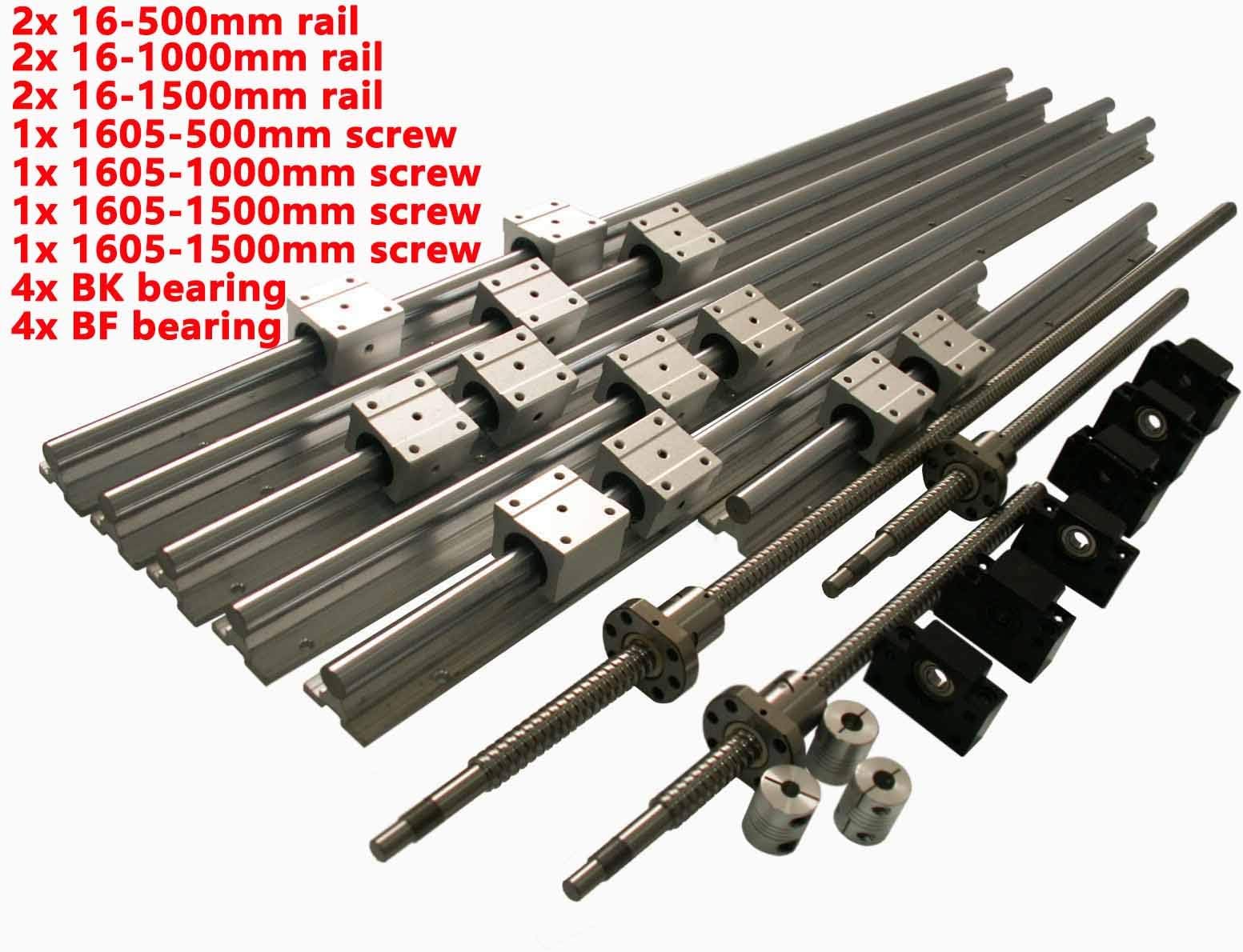 Hezukyp CNC Linear Motion Kit SBR16 Support Rail RM1605 Ballscrew 500/1000/1500/1500mm