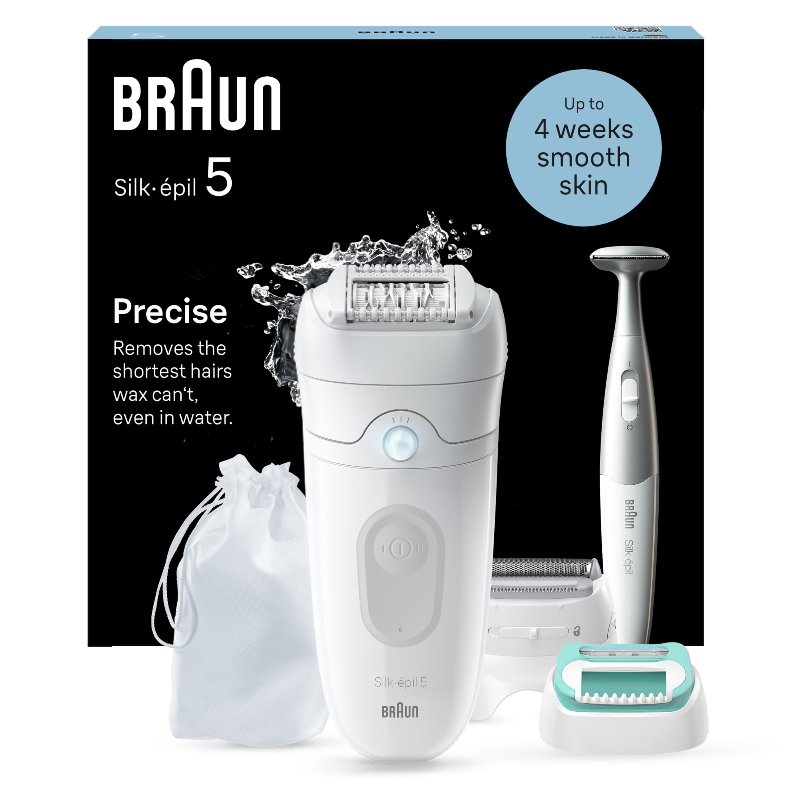 Braun Silk-épil 5, Epilator for Easy Hair Removal, Wet & Dry, Lasting Smooth Skin, with Lady Shaver, Trimmer Comb, Beginner Cap Heads & Bikini Trimmer, 5-251, White/Grey