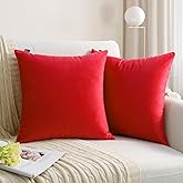 Thmyo 2 Pack Soft Velvet Solid Decorative Square Throw Pillow Covers Cozy Cushion Case for Sofa Couch Bed Car Home Decor(18x18inch/ 45x45cm, Red)