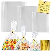 Labeol 300pcs Cellophane Bags 6X9 5X7 4X6 Cellophane Treat Bags with Ties Goodie Bag Clear Gift Bag Candy Cookie Party Favor Wraps for Packaging