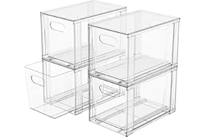 SUOXING 4 Pack Clear Stackable Storage Drawers,7.3″ High Large Baby Bottle Organizer,Bathroom Closet Organizers and Storage,Acrylic Storage Containers and Home Edit Organizer Bins for Cabinets,Pantry