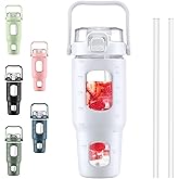 BLUEGO 32oz Glass Water Bottles with Straw Time Marker Half Gallon Large Motivational Water Bottle with Silicone Sleeve 2 Liter Large Glass Water Jug for Gym, Sports& Workout, Daily, White